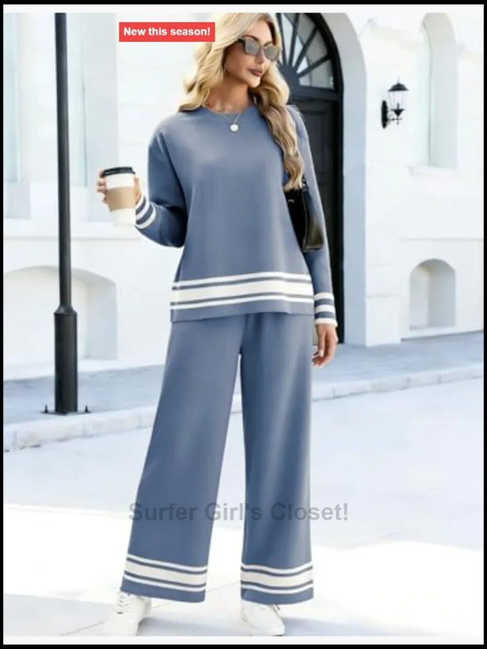 Knit Lounge Set Long Sleeve Pullover Wide Leg Pants Matching Tracksuits